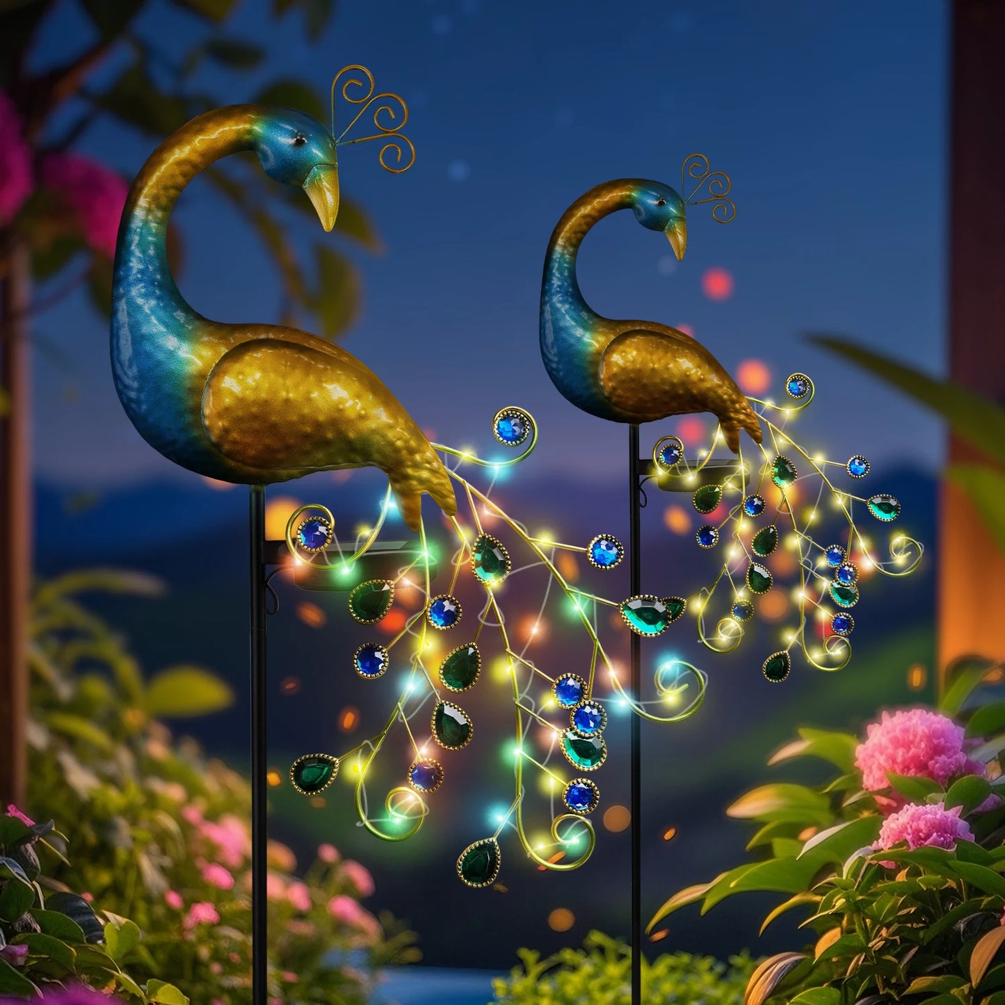 Peacock-aurinkolamppu – elegantti puutarhasisustus