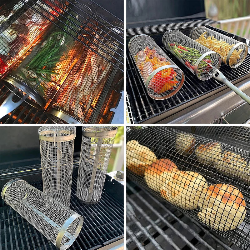 Roterande grillkorg i rostfritt stål