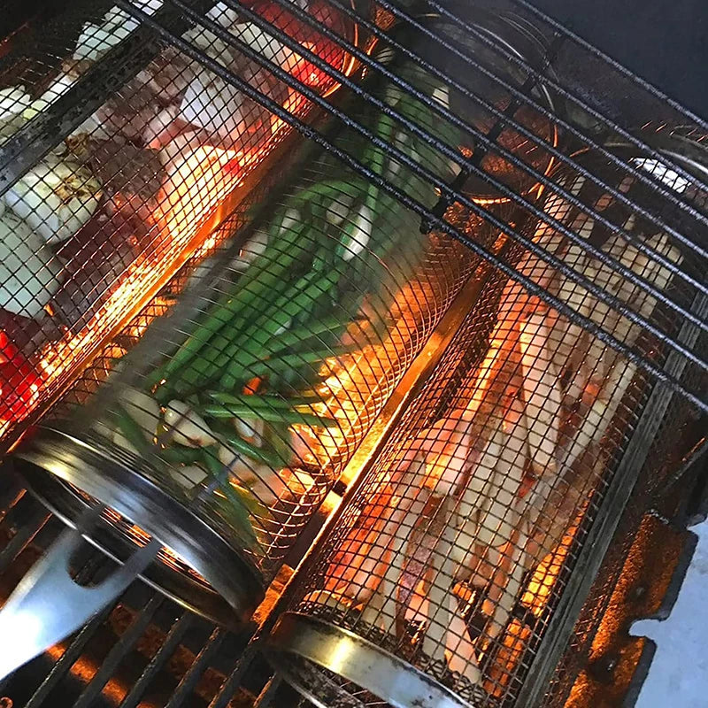 Roterande grillkorg i rostfritt stål