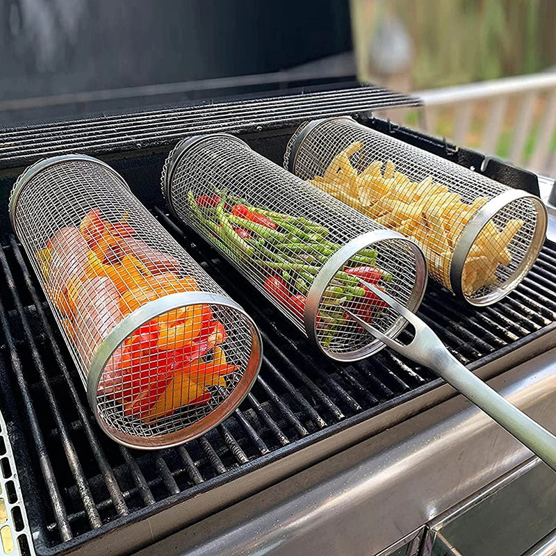 Roterande grillkorg i rostfritt stål