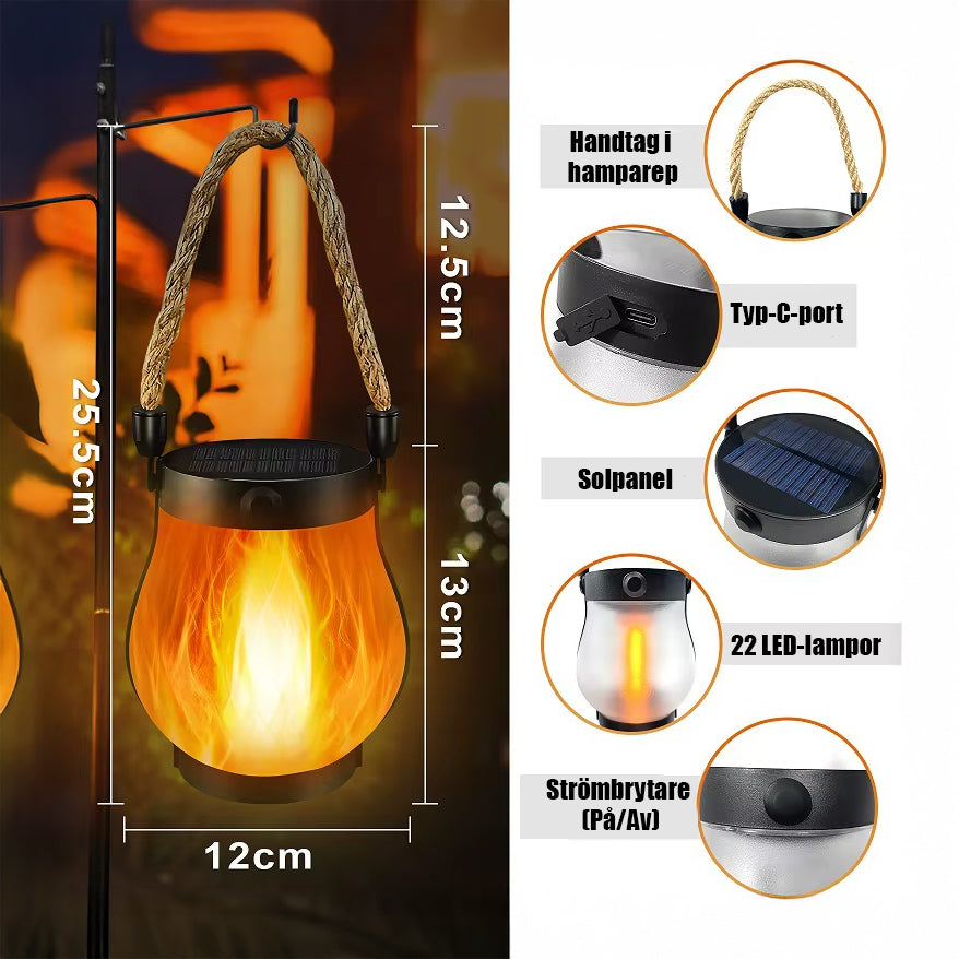 GlowFlame – Laddningsbar Solcellslykta