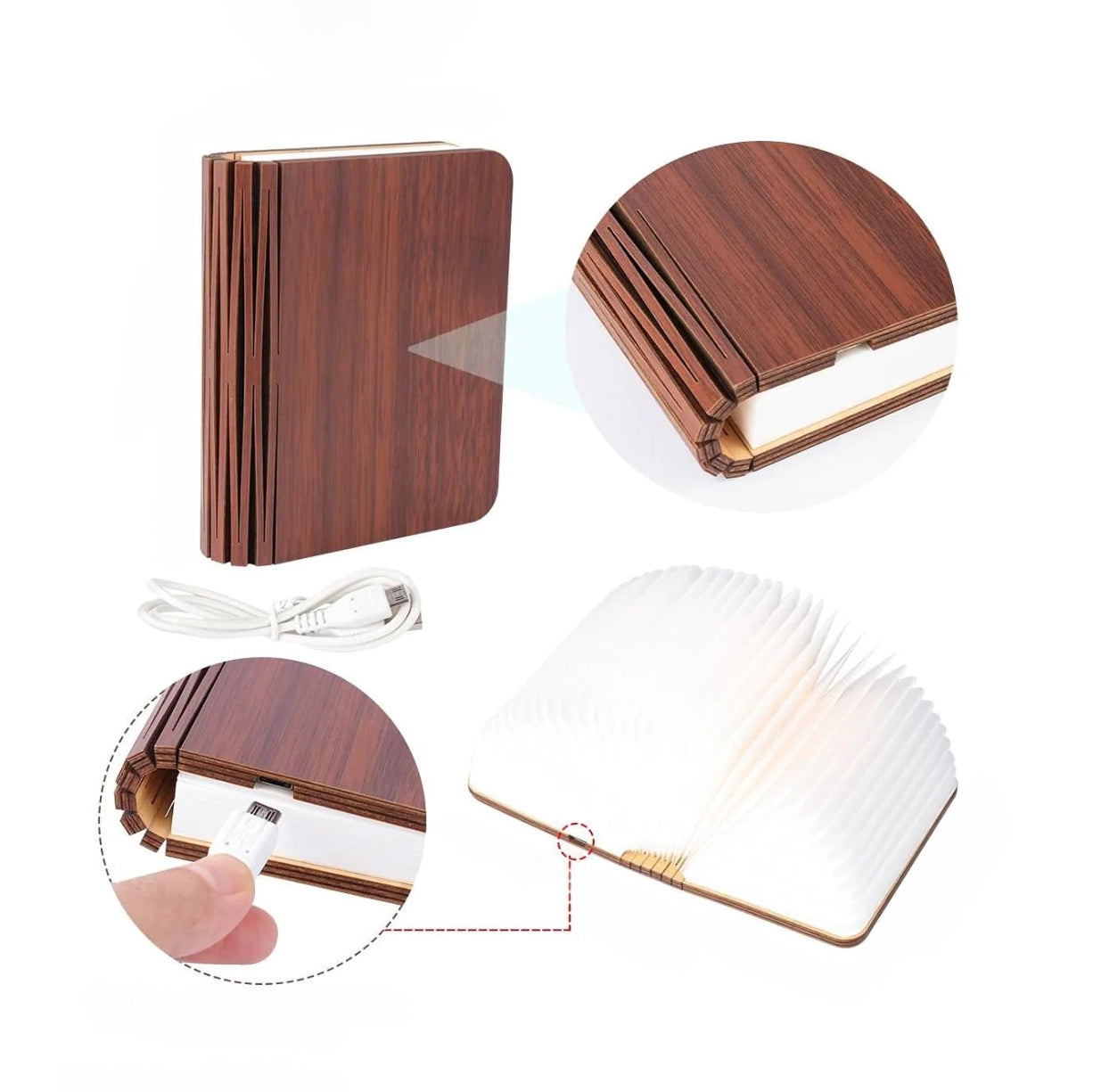 GlowBook – Vikbar LED Boklampa i Trä