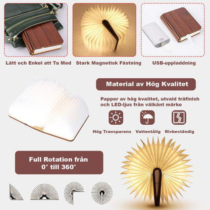 GlowBook – Vikbar LED Boklampa i Trä