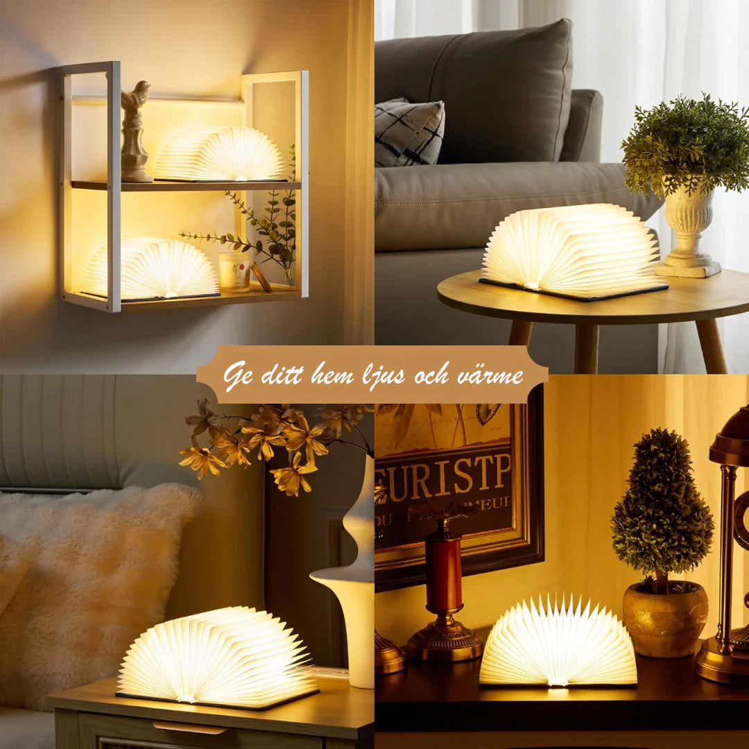 GlowBook – Vikbar LED Boklampa i Trä