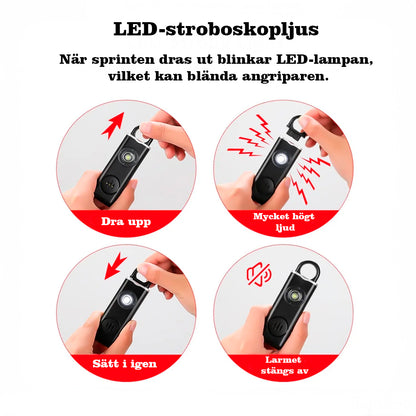 Henkilökohtainen hälytin LED-valolla ja 130 dB:n äänellä – ladattava 