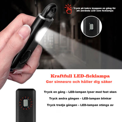 Henkilökohtainen hälytin LED-valolla ja 130 dB:n äänellä – ladattava 