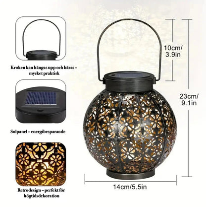 Aurinkokäyttöinen LED-puutarhalyhty – Vedenpitävä metallinen riippuvalaisin 