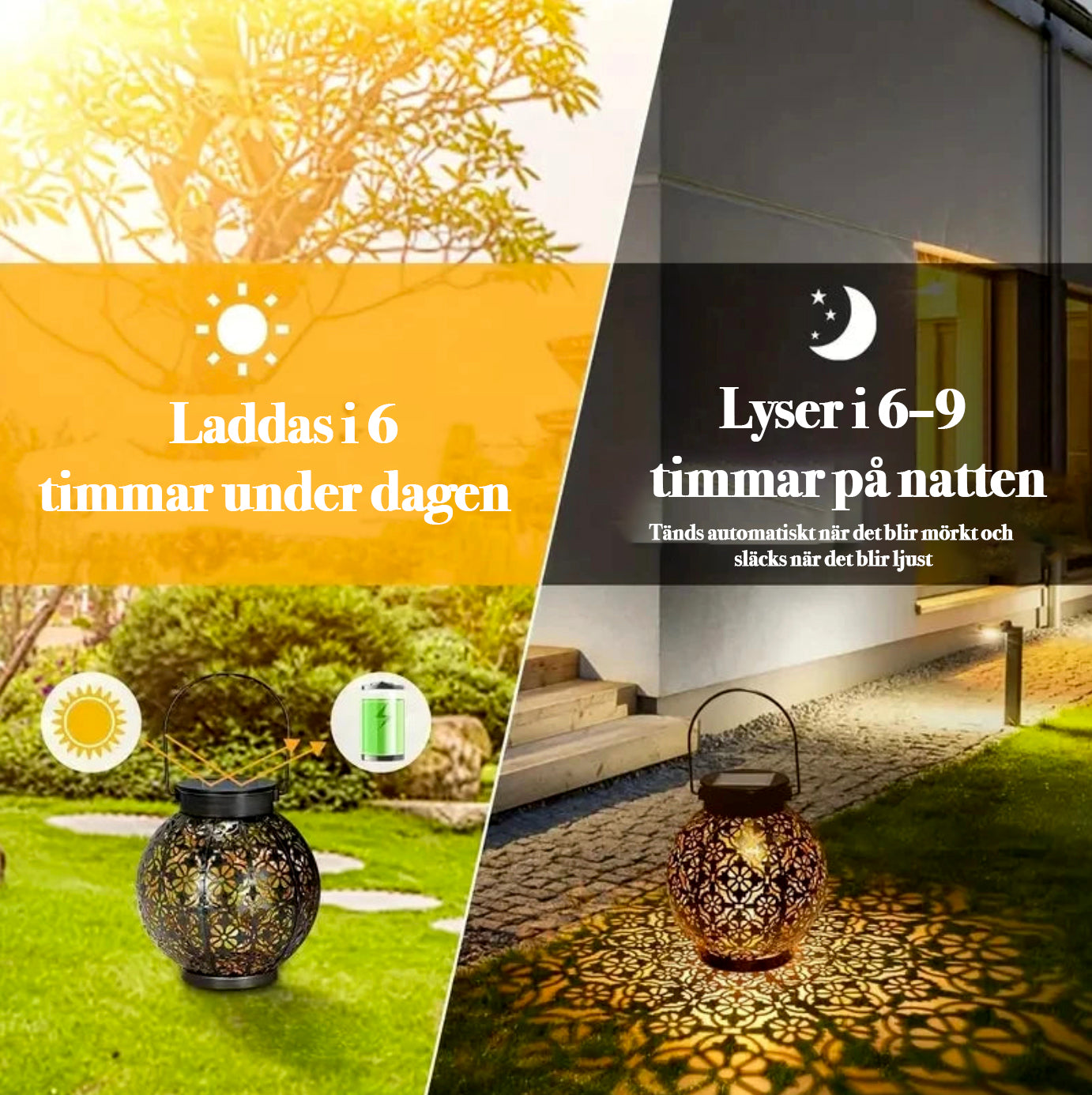 Aurinkokäyttöinen LED-puutarhalyhty – Vedenpitävä metallinen riippuvalaisin 