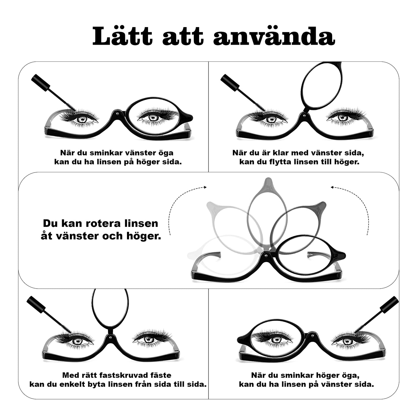 Sminkglasögon med Förstoring – Roterande Lins för Perfekt Makeup
